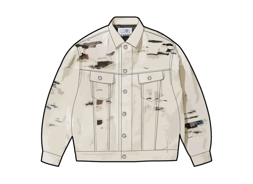 Supreme x MM6 Maison Margiela Distressed Selvedge Denim Trucker Supreme x MM6 Maison Margiela Distressed Selvedge Denim Trucker
