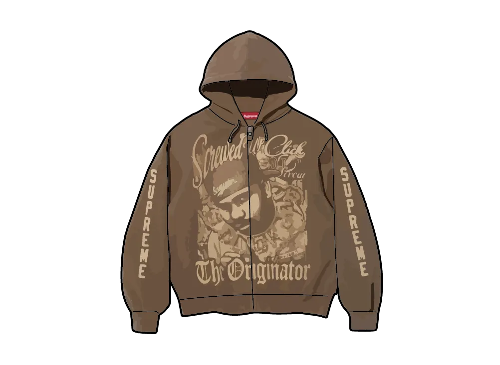 Supreme x DJ Screw Zip Up Hooded Sweatshirt "Dusty Brown"