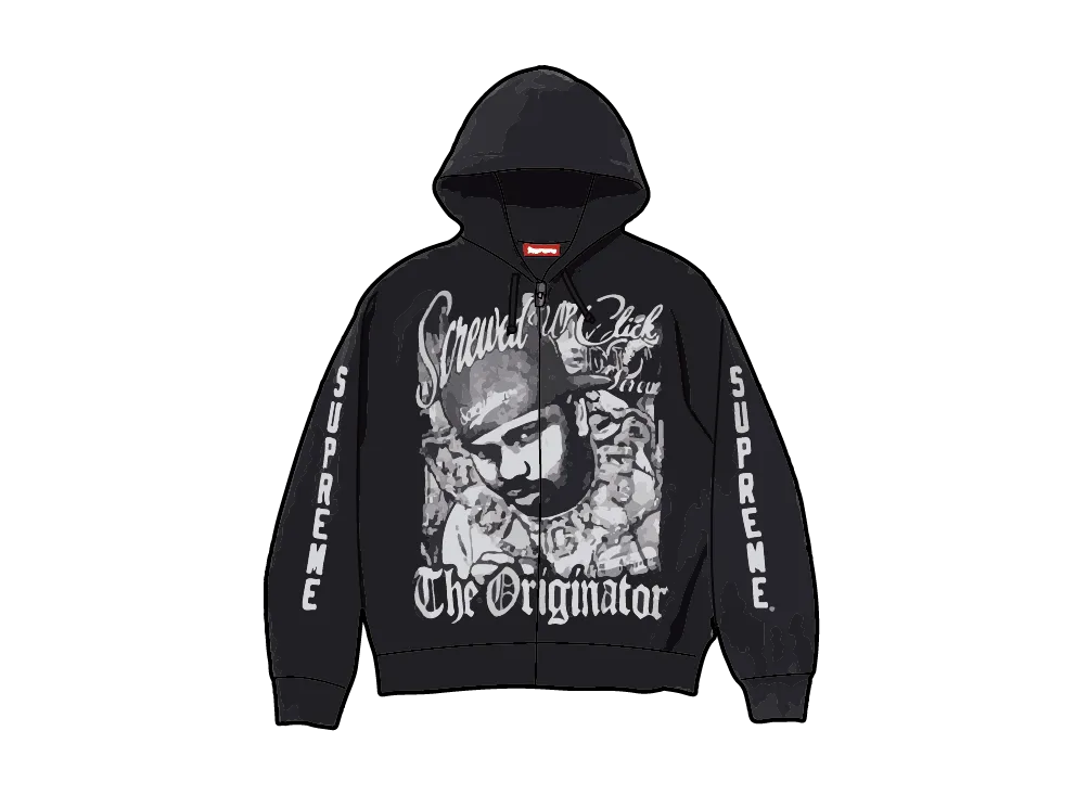 Supreme x DJ Screw Zip Up Hooded Sweatshirt "Black"