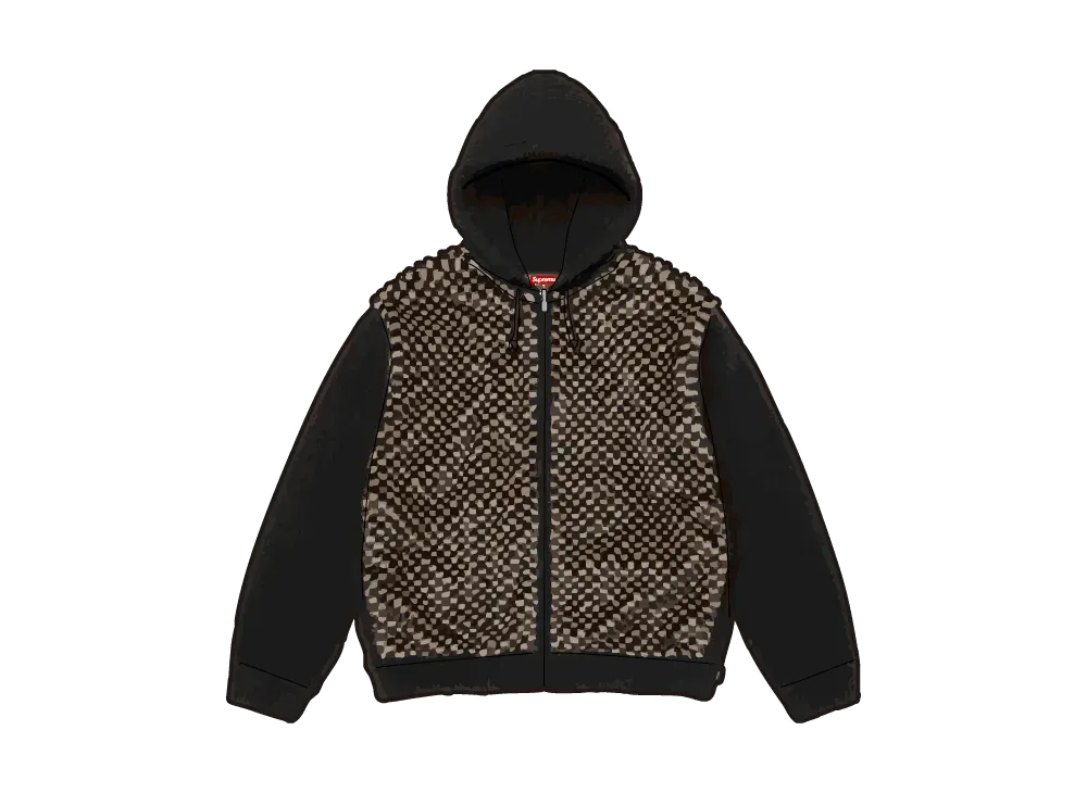 Supreme Checkerboard Faux Fur Zip Up Hooded Sweater "Black"