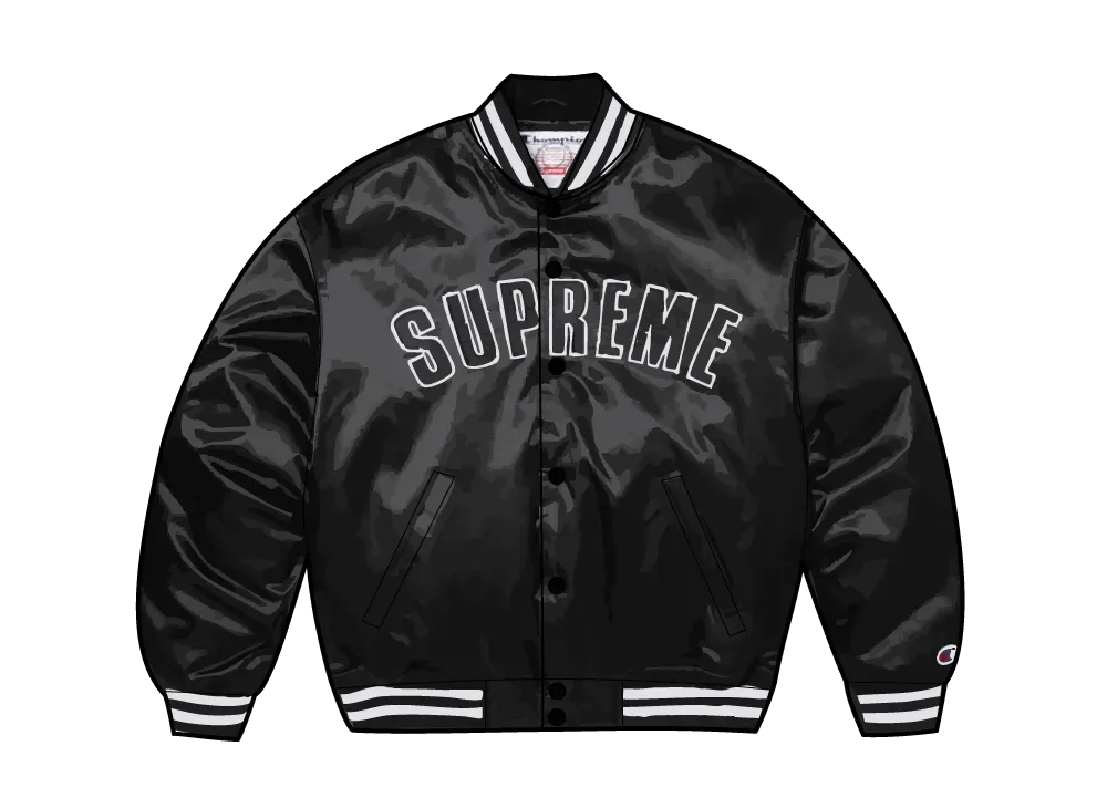 Supreme x Champion Satin Varsity Jacket "Black"