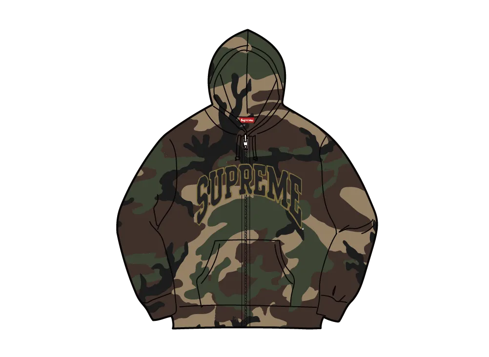 Supreme Cracked Raglan Zip Up Hooded Sweatshirt "Woodland Camo"