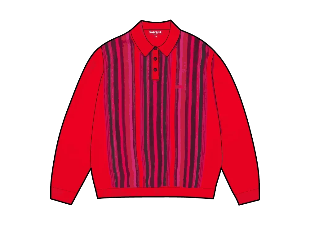 Supreme Multi Stripe Polo Sweater "Red"