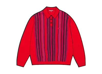 Supreme Multi Stripe Polo Sweater "Red"
