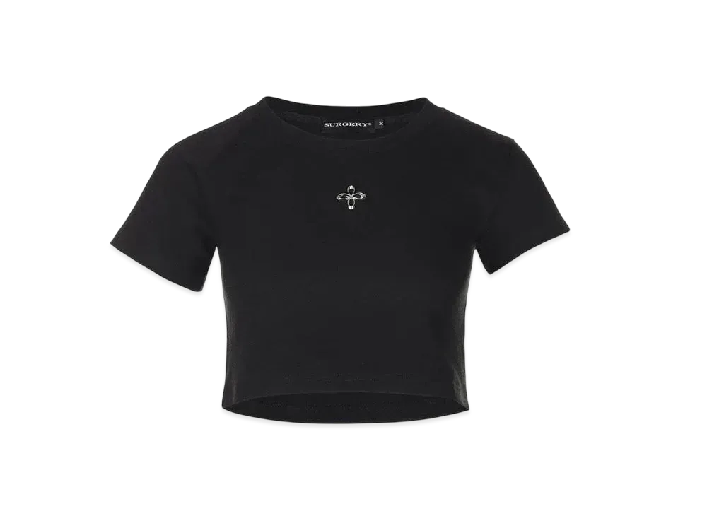 SURGERY Unbalance Metal Clover Logo Crop T-Shirt Women's 