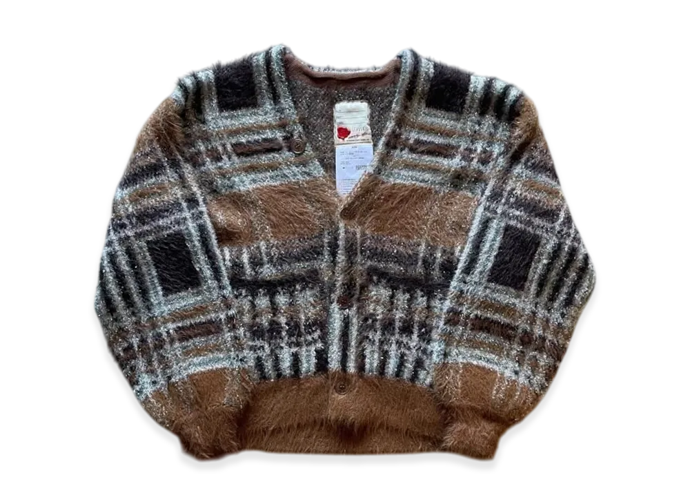 SEVESKIG Lustre Check Knit Cardigan "Beige"