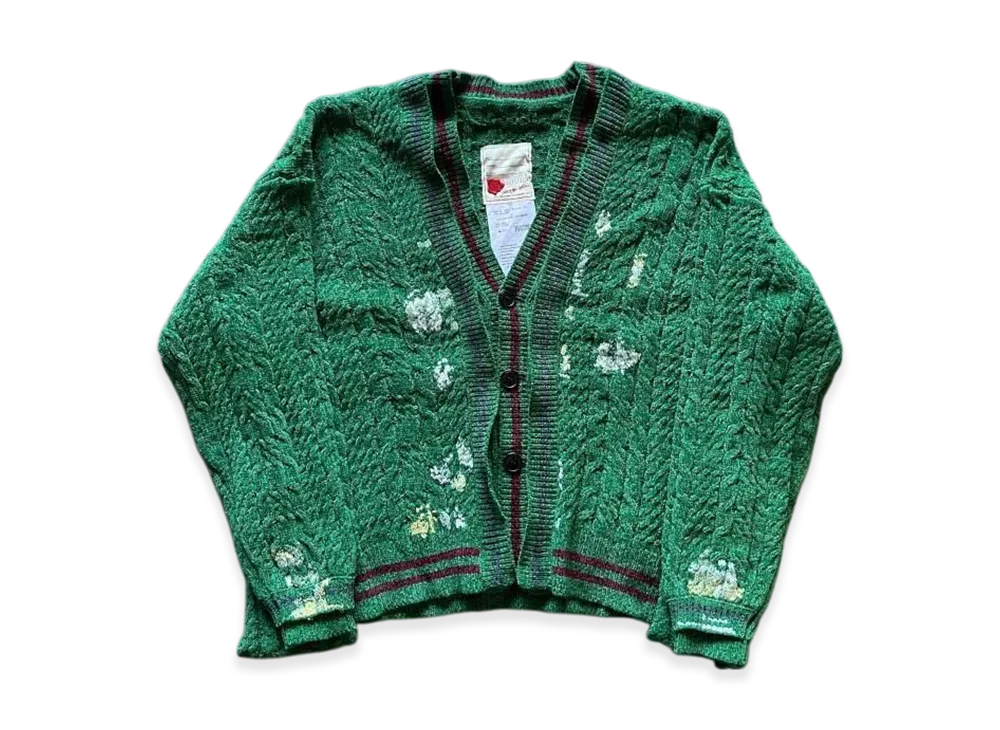 SEVESKIG Mock Layer Chenille Knit Cardigan "Green"