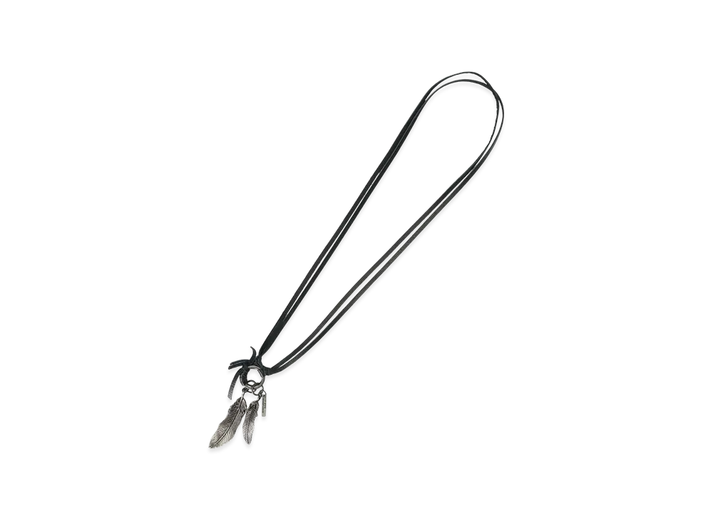 S'YTE Leather Cord Brass Feather Necklace "Black"