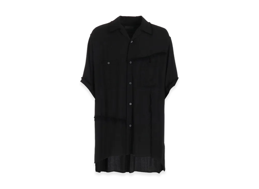 S'YTE Viscose Twill Cut-Off Open-Collar Shirt "Black"
