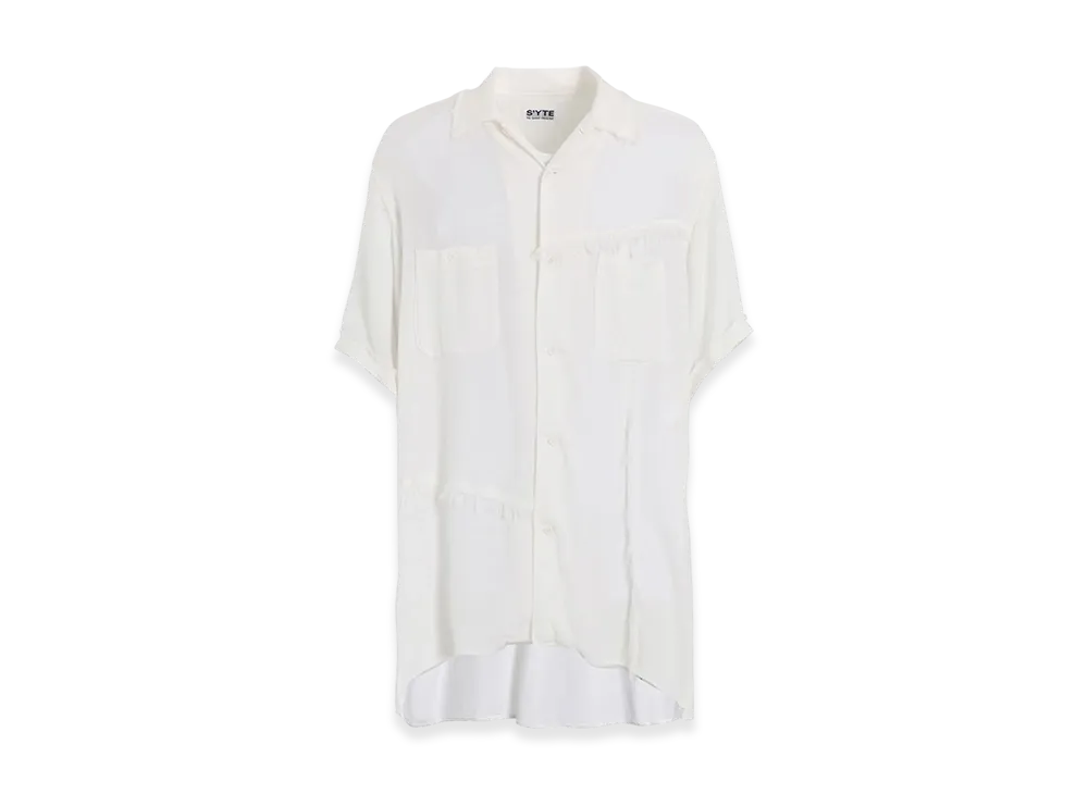 S'YTE Viscose Twill Cut-Off Open-Collar Shirt "White"