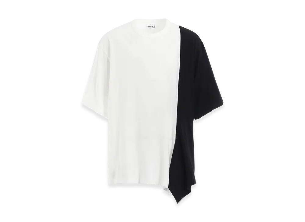 S'YTE Cotton Jersey Fabric Switch H/S Draped T-Shirt "White/Black"