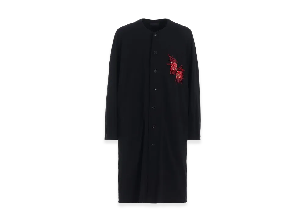 S'YTE Classic Jersey Tyrolean Embroidery Collarless Long Cardigan "Black"