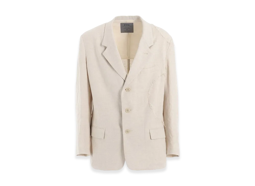 S'YTE Linen/Cotton Herringbone Zigzag Cut-Out Jacket "Ecru"