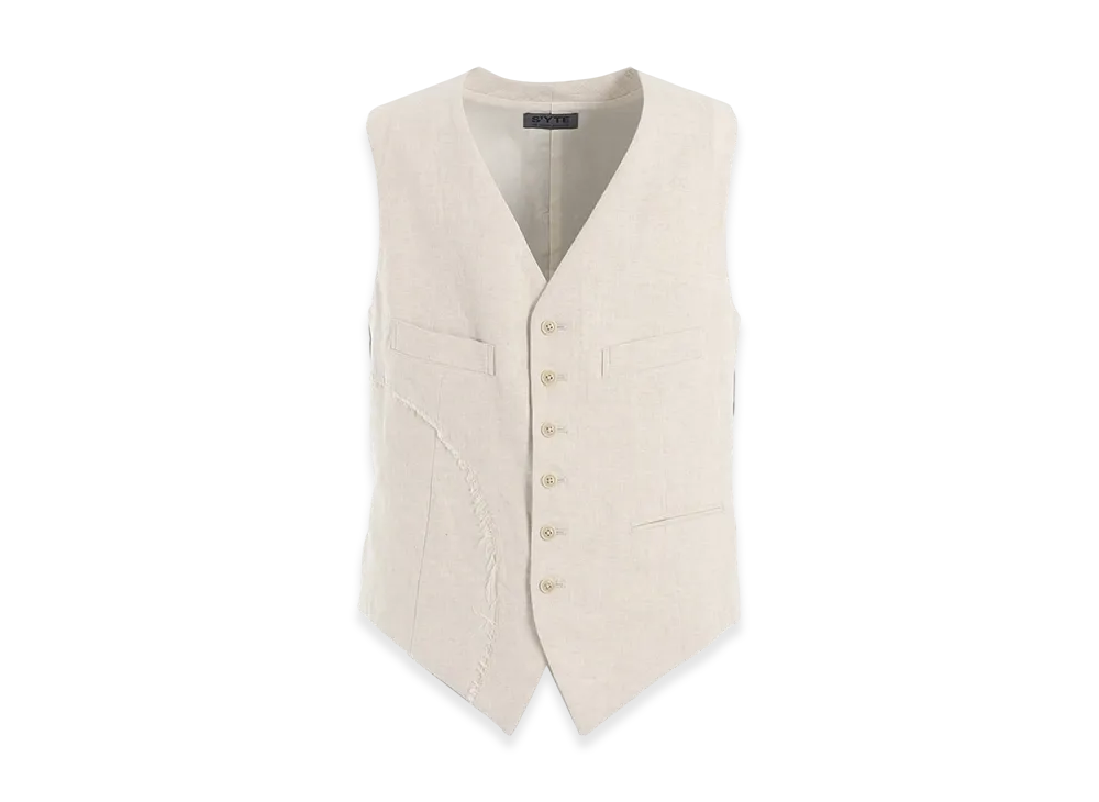 S'YTE Linen/Cotton Herringbone Zigzag Cut-Out Vest "Ecru"