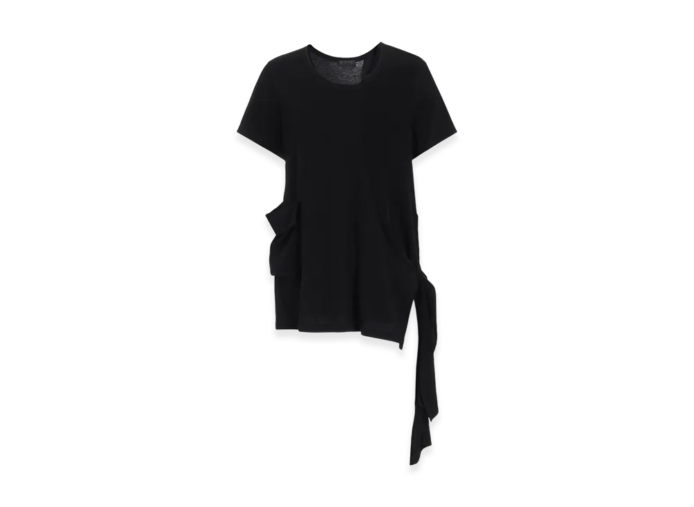 S'YTE Soft JerseyCrepe De Chine Pocket Side Slit Knot T-Shirt "Black"
