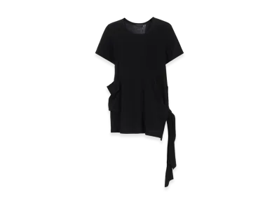 S'YTE Soft JerseyCrepe De Chine Pocket Side Slit Knot T-Shirt "Black"