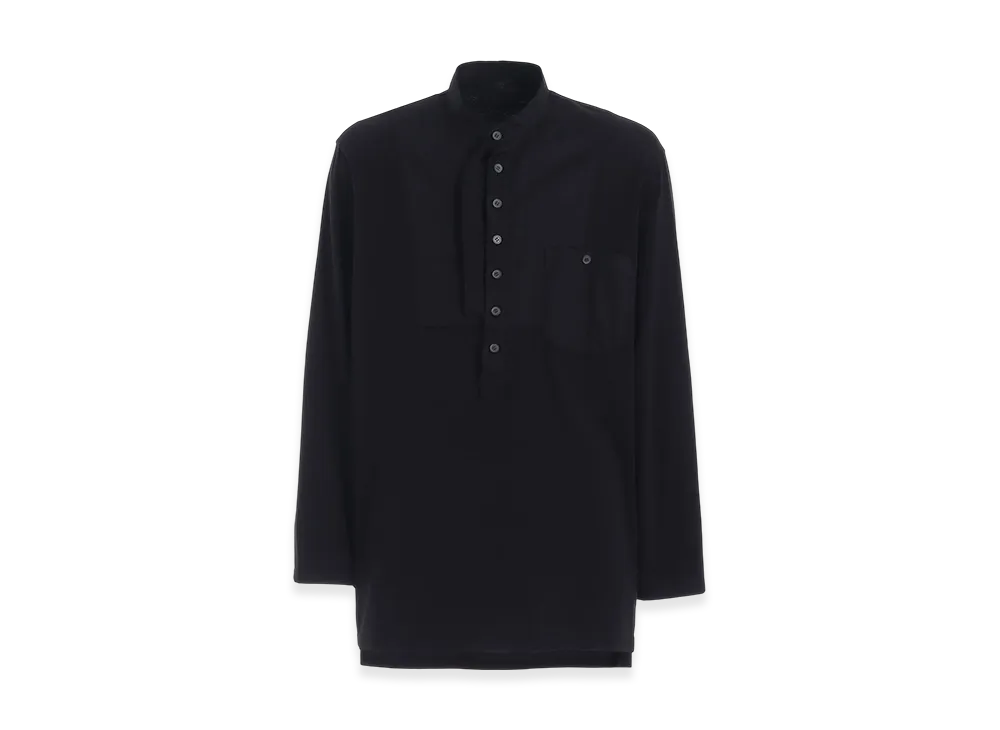S'YTE Woven And Jersey Combinations Stand Collar Henley Neck Pullover "Black"