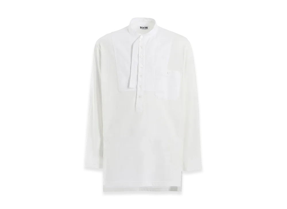 S'YTE Woven And Jersey Combinations Stand Collar Henley Neck Pullover "White"