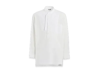 S'YTE Woven And Jersey Combinations Stand Collar Henley Neck Pullover "White"