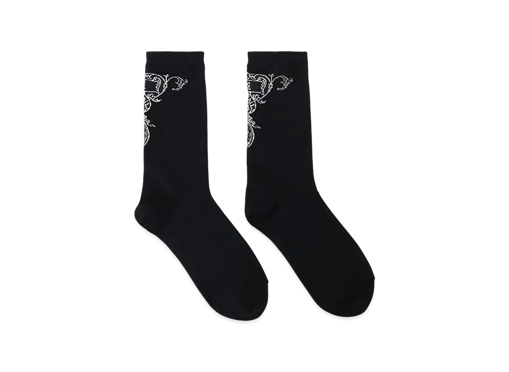 S'YTE Cotton Plain Stitch Baroque Pattern Socks "Black/Ecru"