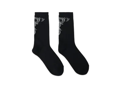 S'YTE Cotton Plain Stitch Baroque Pattern Socks "Black/Ecru"