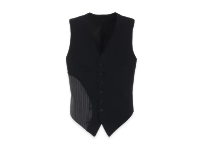S'YTE Washer Wool Gabardine Cut-Out Striped Vest "Black"