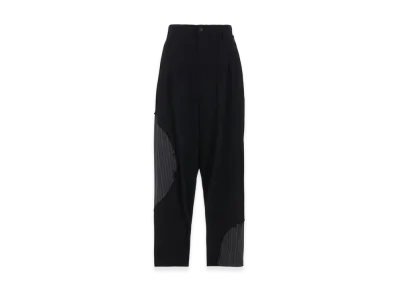 S'YTE Washer Wool Gabardine Cut-Out Striped Pants "Black"