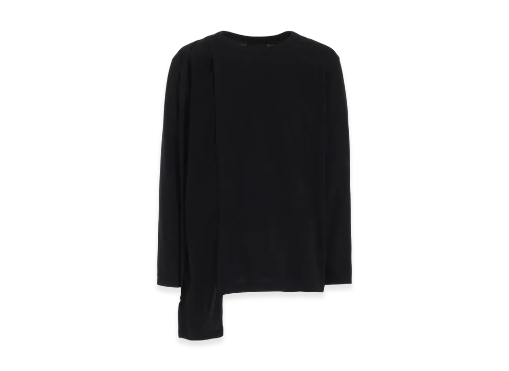 S'YTE Cotton Jersey Crape de Chine Asymmetrical L/S T-Shirt "Black"