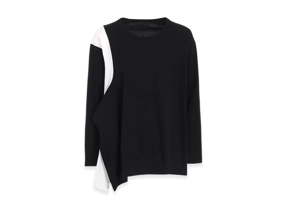 S'YTE Cotton Jersey Fabric Switch L/S Draped T-Shirt "White/Black"