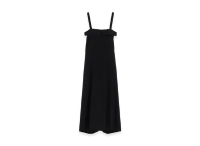S'YTE Washer Wool Gabardine Pleated Shoulder Strap Dress "Black"