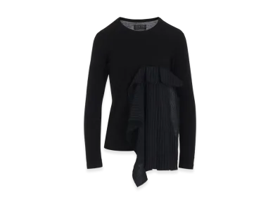 S'YTE Rayon Jersey Long-Sleeved T-Shirt With Pleated Stripes Fabric "Black"