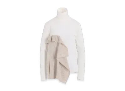 S'YTE Cotton Rib Jersey Long-Sleeved High-Neck T-Shirt With Pleated Stripes Fabric "Offwhite"