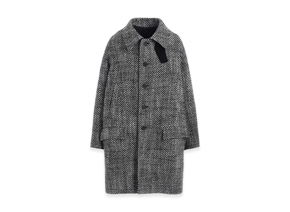 S'YTE Herringbone Tweed Oversized Soutien Collar Coat "Black"