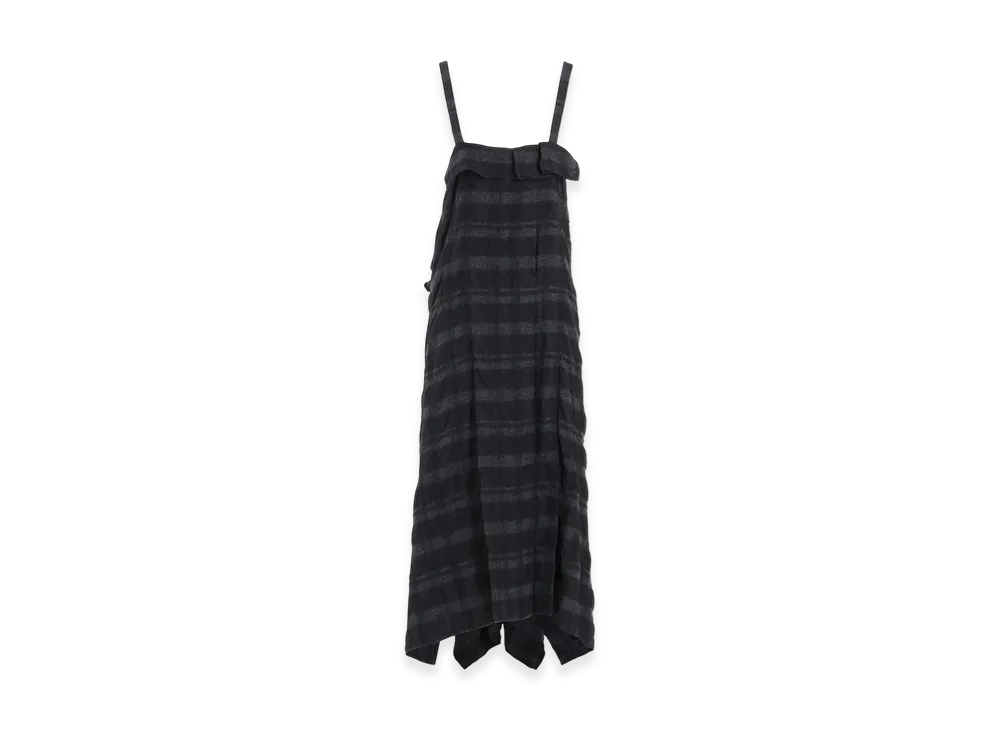 S'YTE Fulling Finished Shadow Check Pleated Shoulder Strap Dress "Gray"