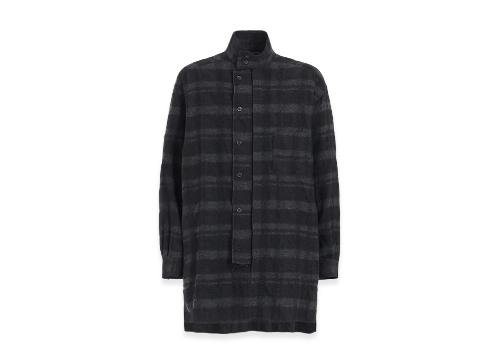S'YTE Fulling Finished Shadow Check Multi-Buttoned Sleeves Stand Collar Shirt "Gray"