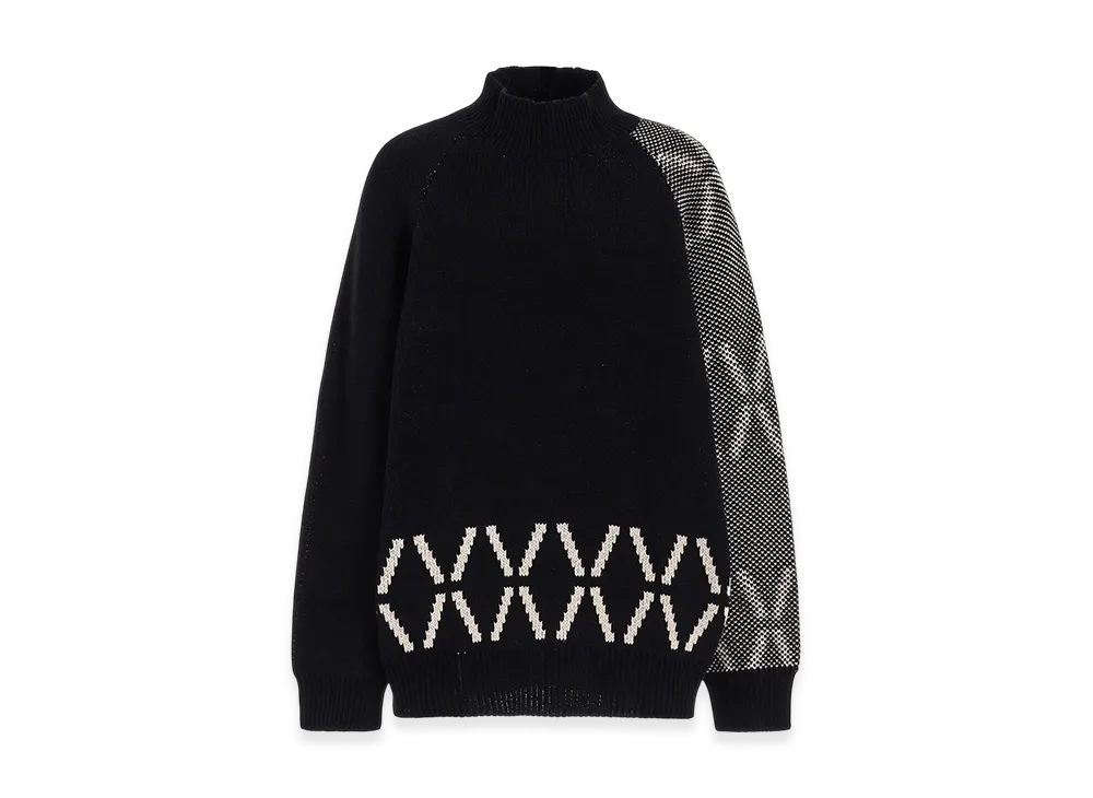 S'YTE Bulky Wool Birds Eye Reversible High Neck Knit "Black"