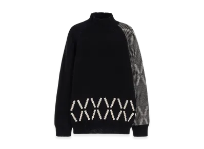 S'YTE Bulky Wool Birds Eye Reversible High Neck Knit "Black"