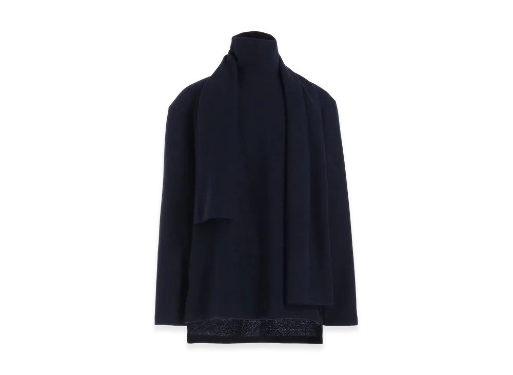 S'YTE Airy Jersey High-Neck Long-Sleeved T-Shirt With Stoles "Navy"