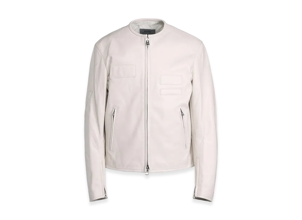 S'YTE Semi-Vegetable Tanned Sheep Leather Collarless Motorcycle Jacket "White"