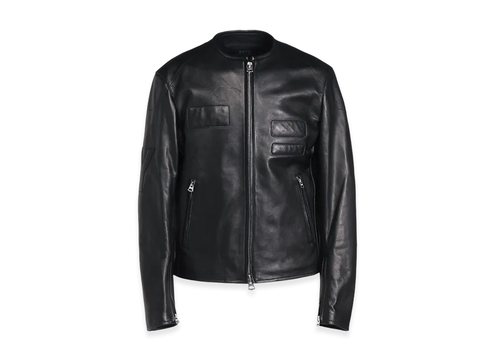 S'YTE Semi-Vegetable Tanned Sheep Leather Collarless Motorcycle Jacket "Black"