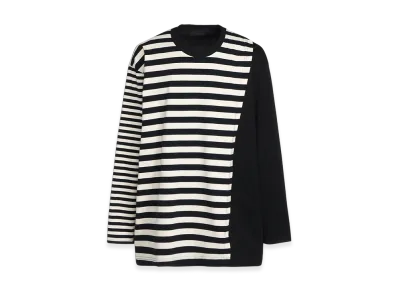 S'YTE Cotton Jersey Fused Stripe Layered Long-Sleeved T-Shirt "Beige/Black"