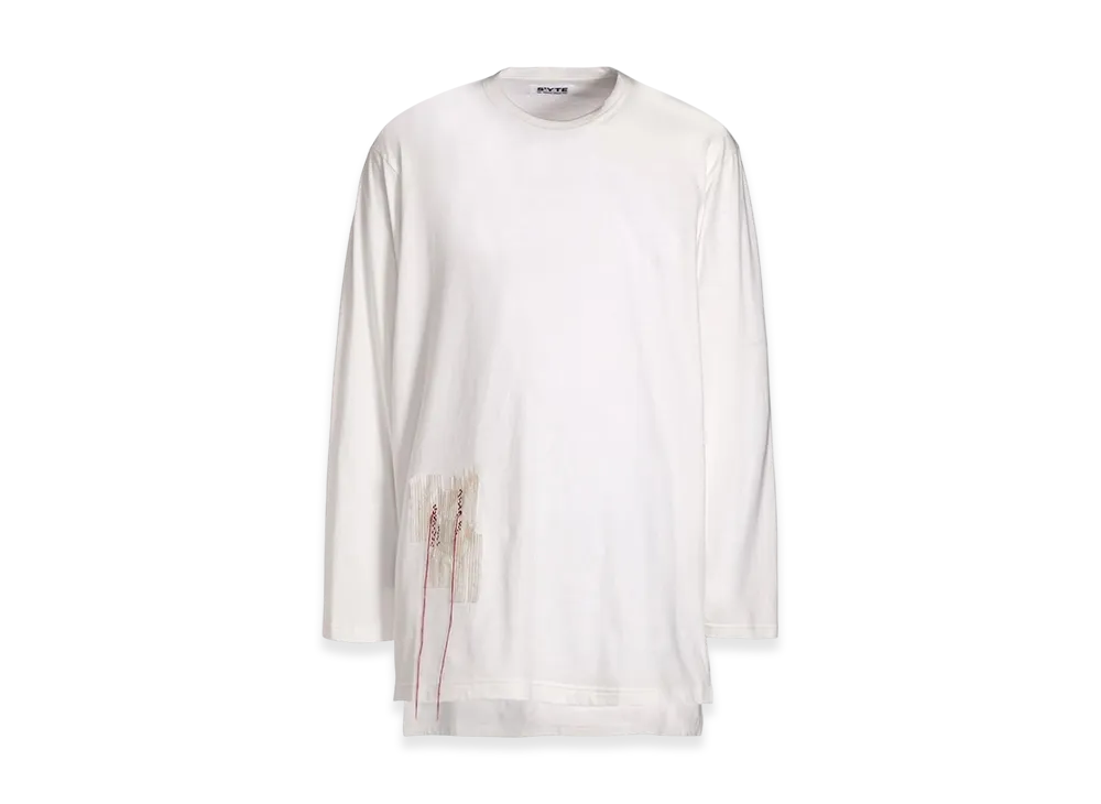 S'YTE Soft Jersey "Boro" Applique Side Slit Long-Sleeved T-Shirt "White"