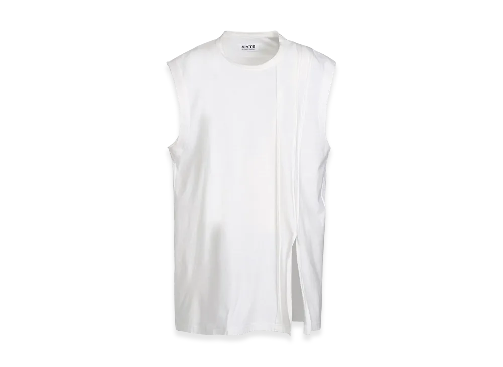 S'YTE Cotton Jersey Vertically Grafted Sleeveless Top With Hem Slit "White"