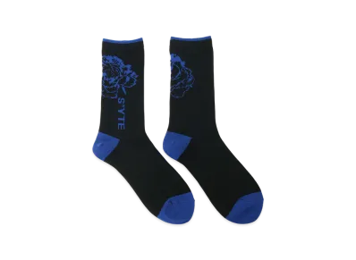S'YTE Cotton Plain Stitch Floral Socks "Blue"