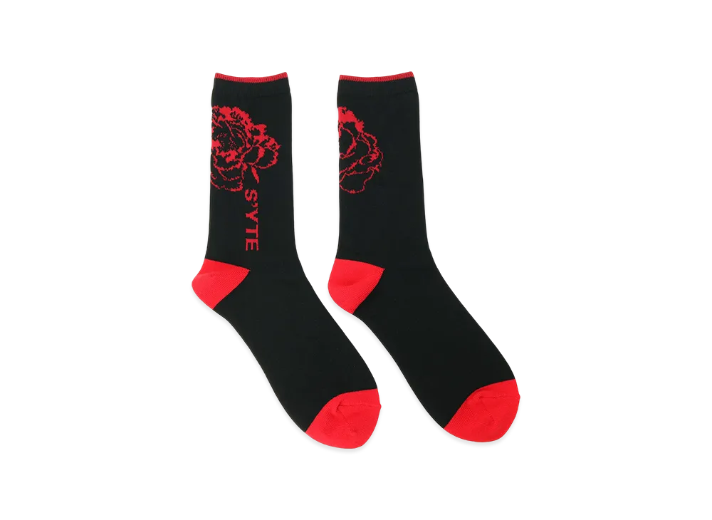 S'YTE Cotton Plain Stitch Floral Socks "Red"