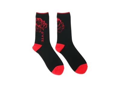 S'YTE Cotton Plain Stitch Floral Socks "Red"