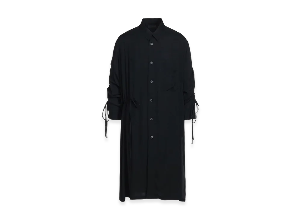 S'YTE Rayon Washer Twill Oversized Long Shirt With Gathered Strings "Black"