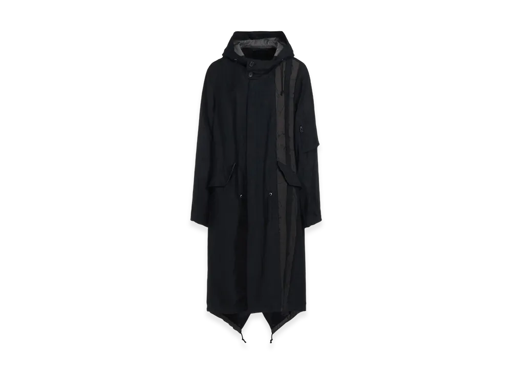 S'YTE Bio-Washed Dual Fabric Mods Coat With Cut-Out Design "Black"