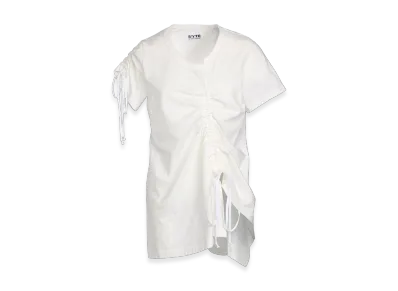 S'YTE Cotton Jersey Asymmetrical T-Shirt With Gathered Strings "White"