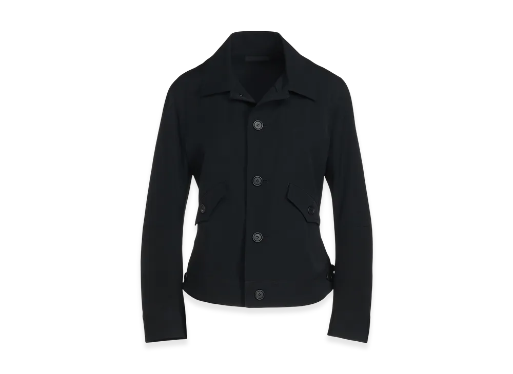 S'YTE Washer Finished Wool Gabardine Open Collar Short Blouson "Black"